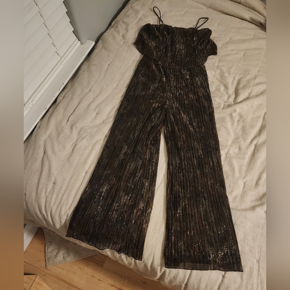 Lulus xs call to attention multi metallic camo print culotte jumpsuit